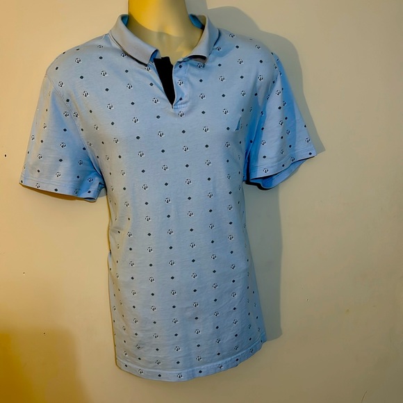 Nautica slim fit XXL 100% cotton blue white short sleeve polo shirt anchor print - Picture 1 of 7